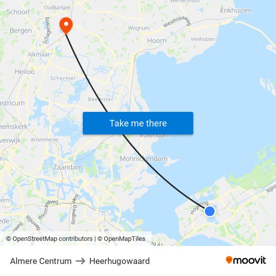 Almere Centrum to Heerhugowaard map