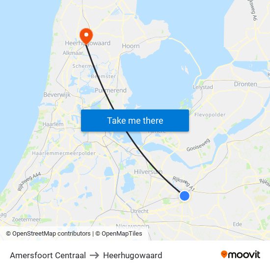 Amersfoort Centraal to Heerhugowaard map