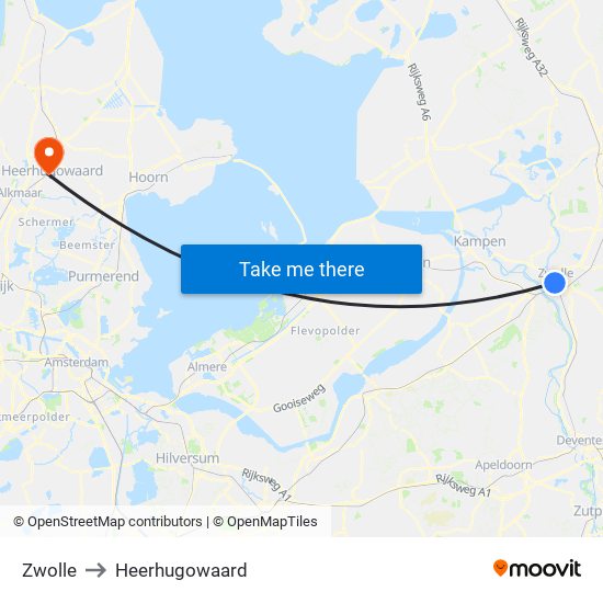 Zwolle to Heerhugowaard map