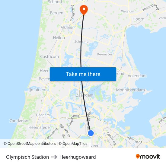 Olympisch Stadion to Heerhugowaard map