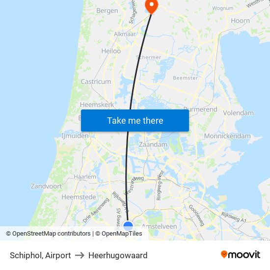 Schiphol, Airport to Heerhugowaard map