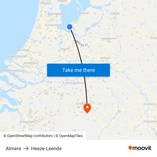 Almere to Heeze-Leende map