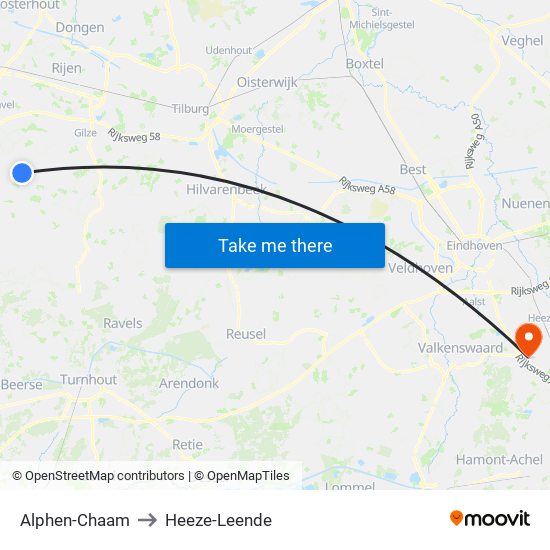 Alphen-Chaam to Heeze-Leende map