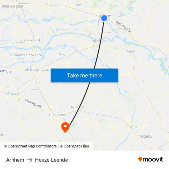 Arnhem to Heeze-Leende map