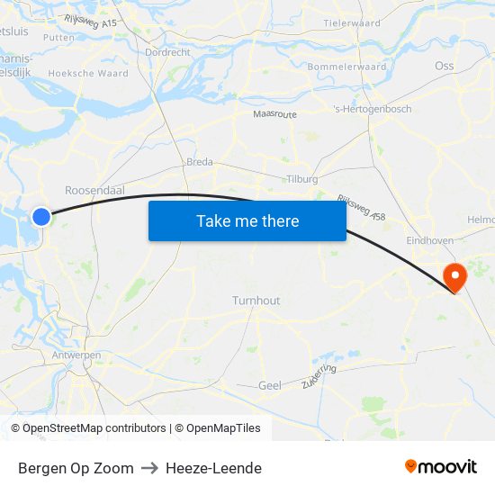 Bergen Op Zoom to Heeze-Leende map