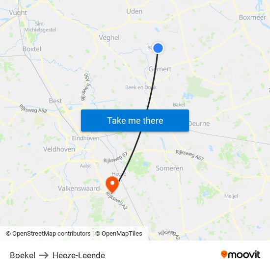 Boekel to Heeze-Leende map