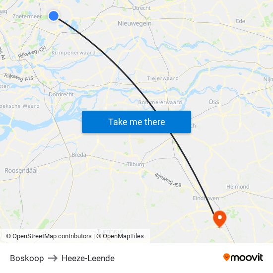 Boskoop to Heeze-Leende map