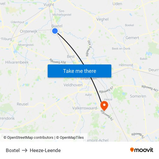 Boxtel to Heeze-Leende map
