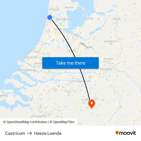 Castricum to Heeze-Leende map