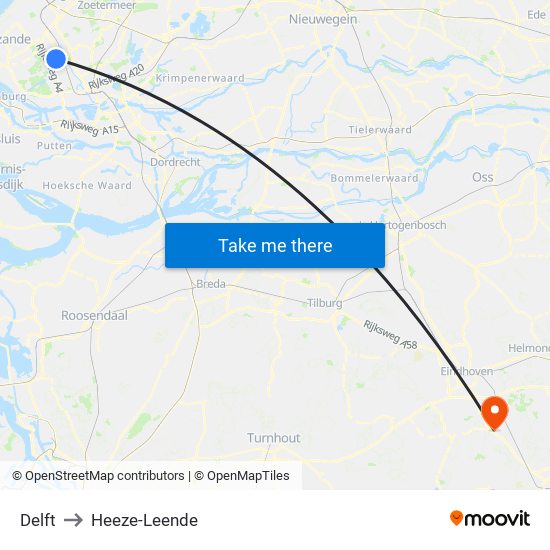 Delft to Heeze-Leende map