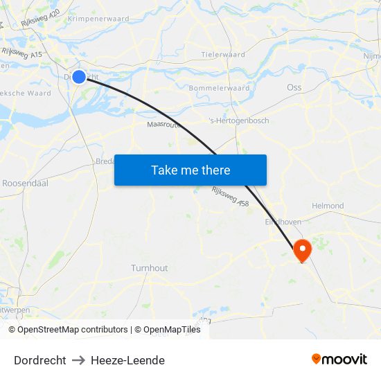 Dordrecht to Heeze-Leende map