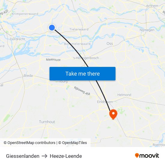 Giessenlanden to Heeze-Leende map