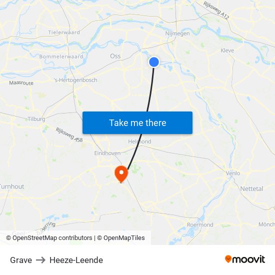 Grave to Heeze-Leende map