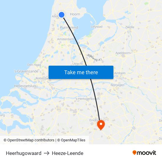 Heerhugowaard to Heeze-Leende map