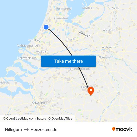 Hillegom to Heeze-Leende map