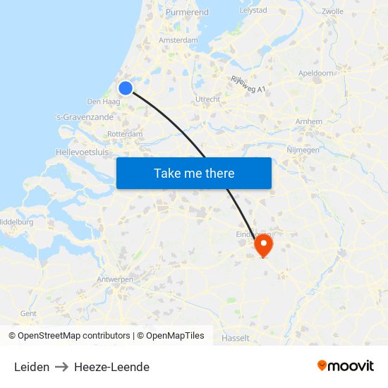 Leiden to Heeze-Leende map