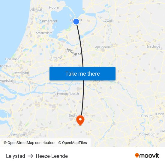 Lelystad to Heeze-Leende map
