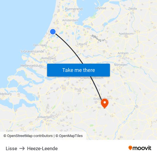 Lisse to Heeze-Leende map