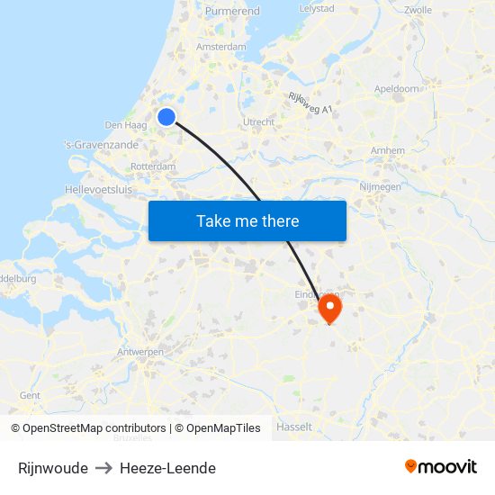 Rijnwoude to Heeze-Leende map