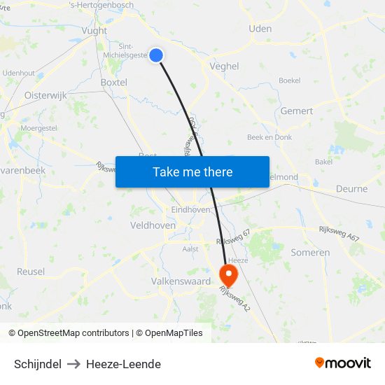 Schijndel to Heeze-Leende map