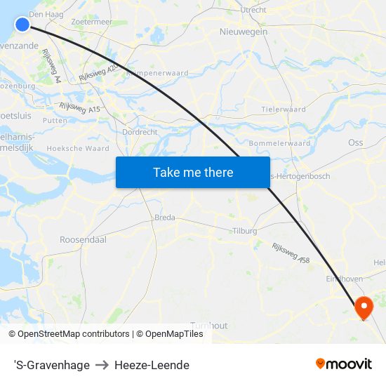 'S-Gravenhage to Heeze-Leende map