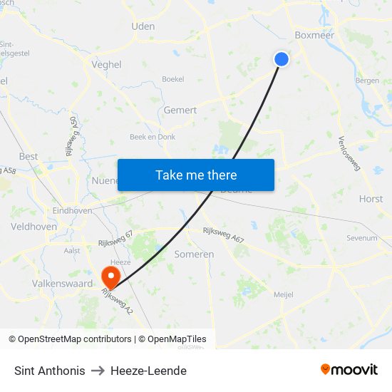 Sint Anthonis to Heeze-Leende map