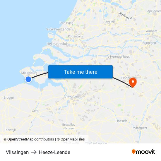 Vlissingen to Heeze-Leende map