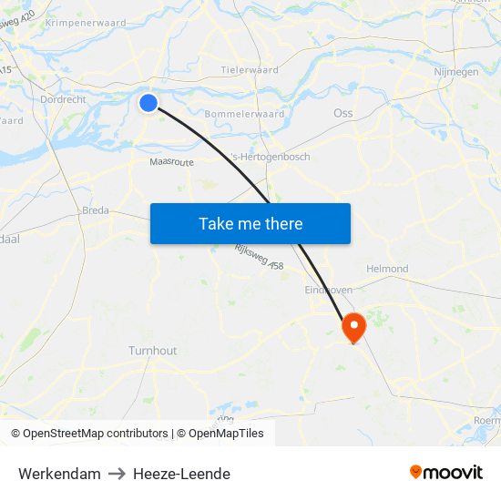 Werkendam to Heeze-Leende map