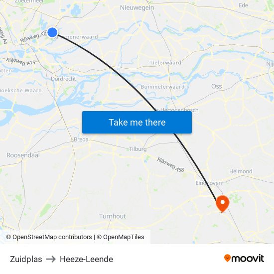 Zuidplas to Heeze-Leende map