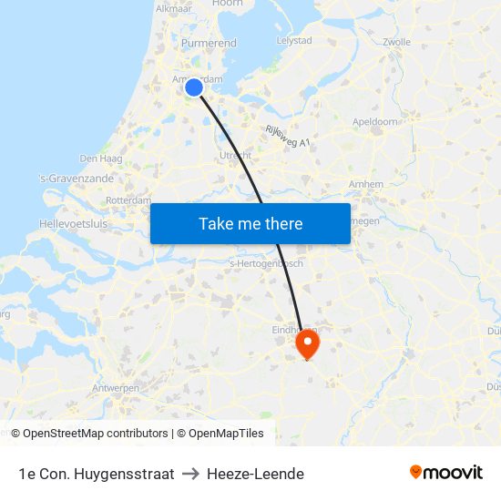 1e Con. Huygensstraat to Heeze-Leende map