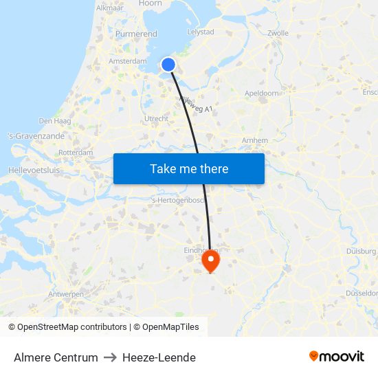 Almere Centrum to Heeze-Leende map