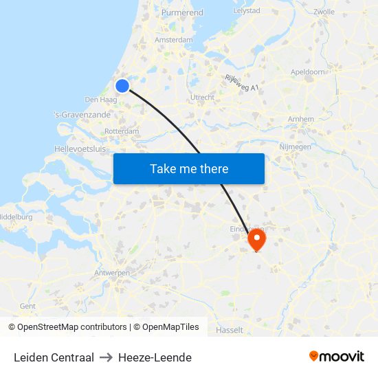 Leiden Centraal to Heeze-Leende map