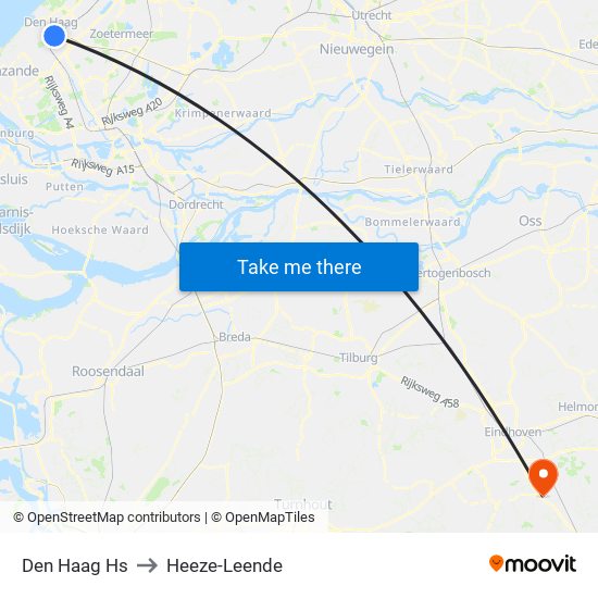 Den Haag Hs to Heeze-Leende map