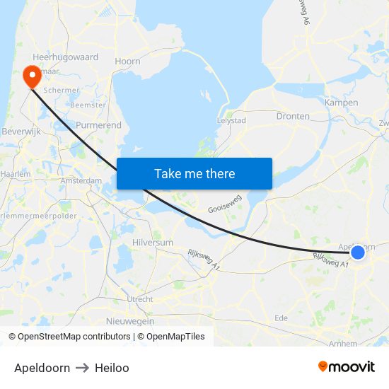 Apeldoorn to Heiloo map