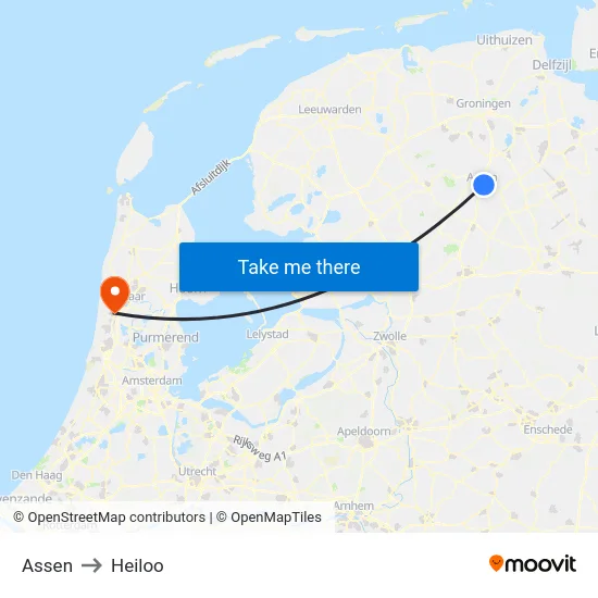 Assen to Heiloo map