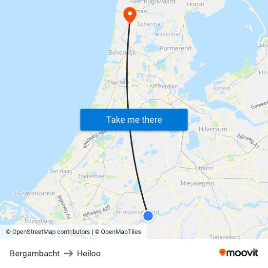 Bergambacht to Heiloo map