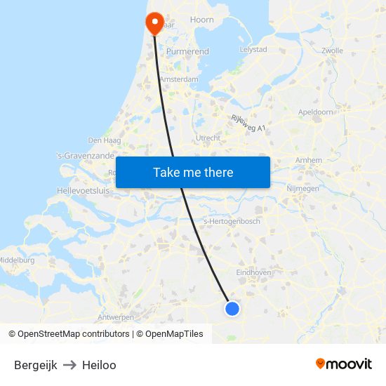 Bergeijk to Heiloo map