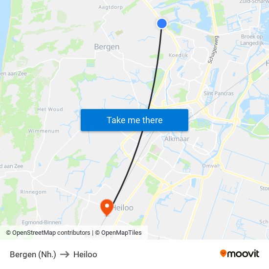 Bergen (Nh.) to Heiloo map