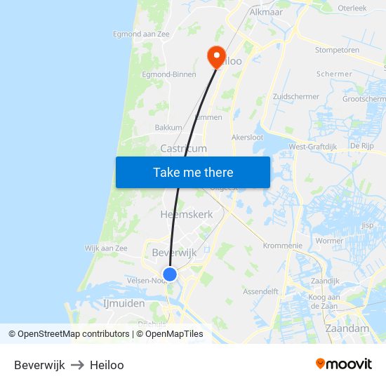 Beverwijk to Heiloo map
