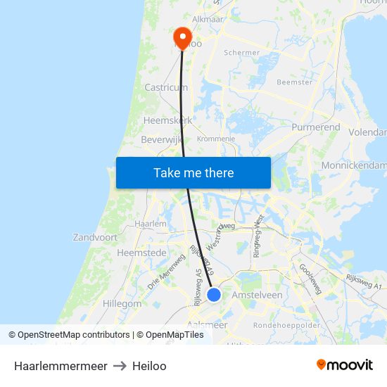 Haarlemmermeer to Heiloo map