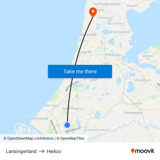 Lansingerland to Heiloo map