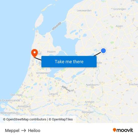 Meppel to Heiloo map