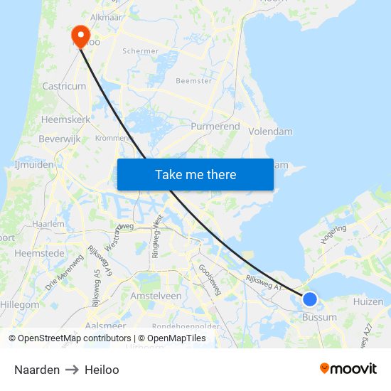 Naarden to Heiloo map
