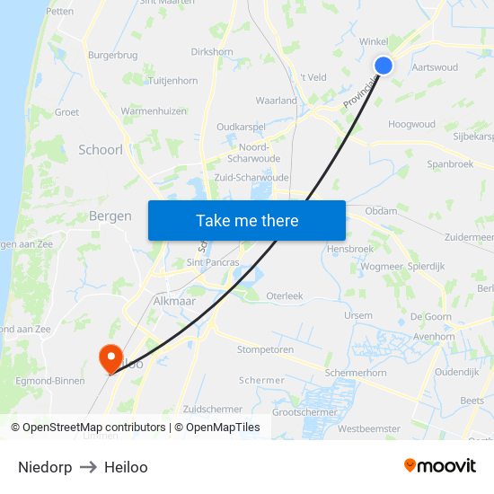 Niedorp to Heiloo map