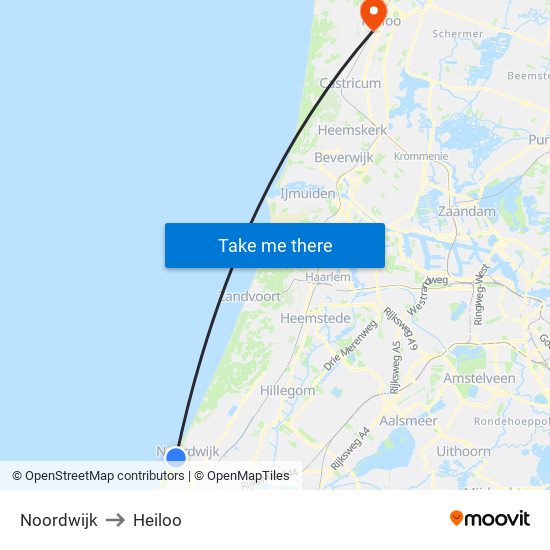 Noordwijk to Heiloo map