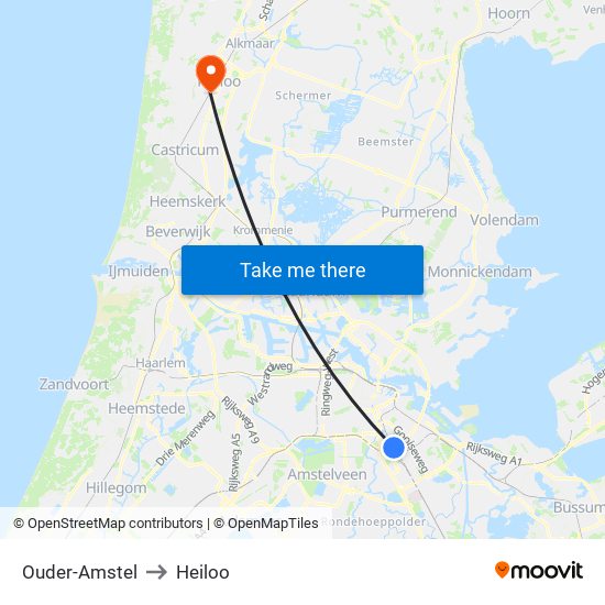 Ouder-Amstel to Heiloo map