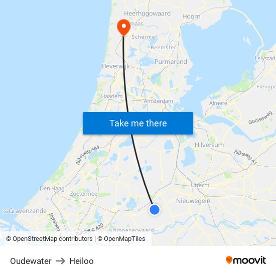 Oudewater to Heiloo map