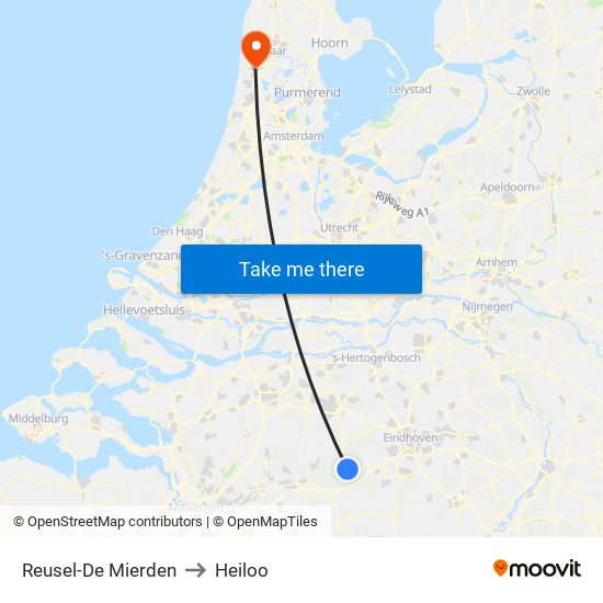 Reusel-De Mierden to Heiloo map