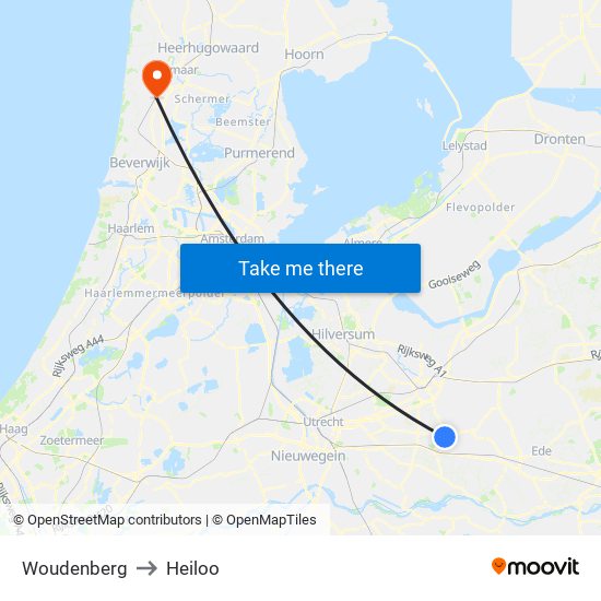 Woudenberg to Heiloo map