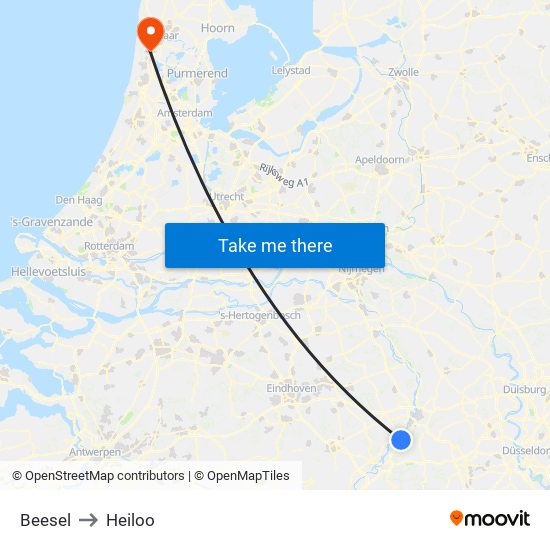 Beesel to Heiloo map